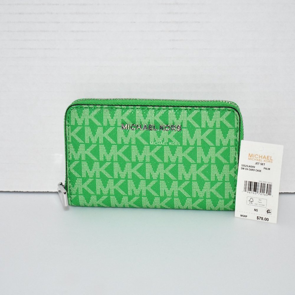 Michael Kors Signature Logo Small Zip Around Card Case in Palm #32S2SJ6D0V NWT